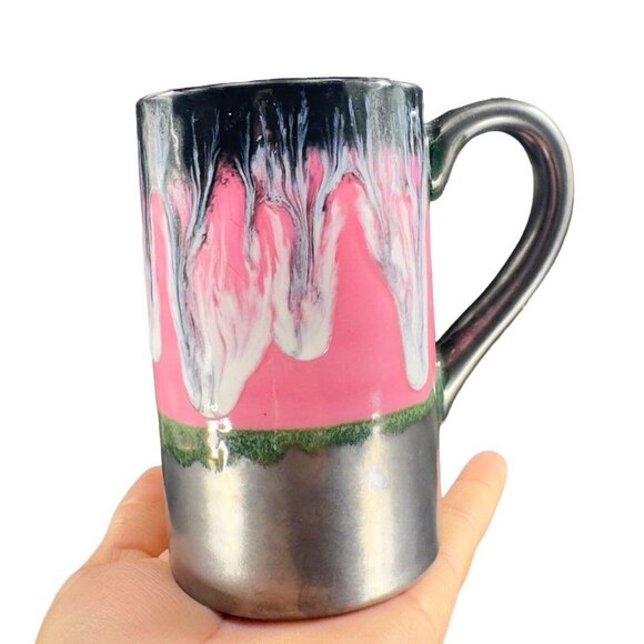 Studio Art Pottery Hand Made Single Drip Glaze Pottery Drinking Coffee Cup Mug - Picture 14 of 16